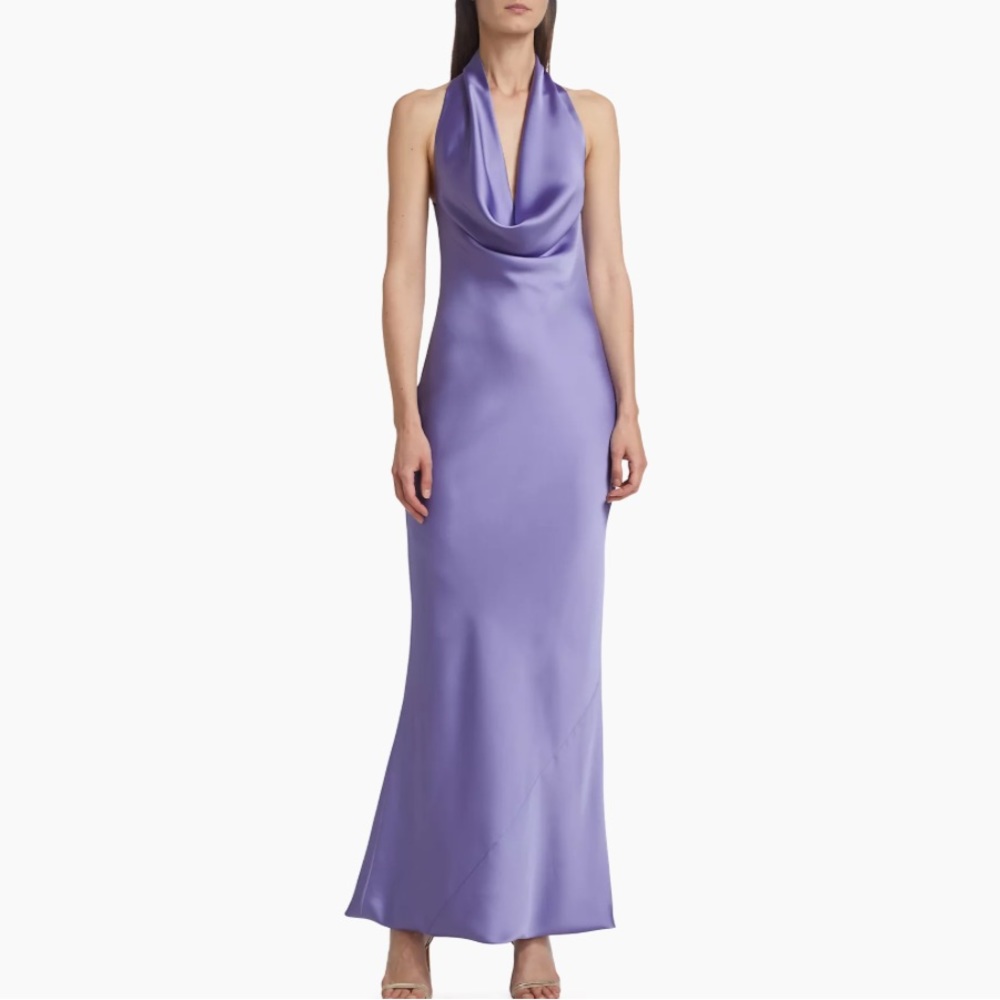 Norma Kamali Bias-Cut Satin Halter Gown